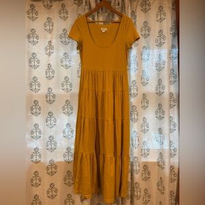 Maeve Yellow Anthropologie Gillian Cotton Stretch Tiered Casual Maxi Dress